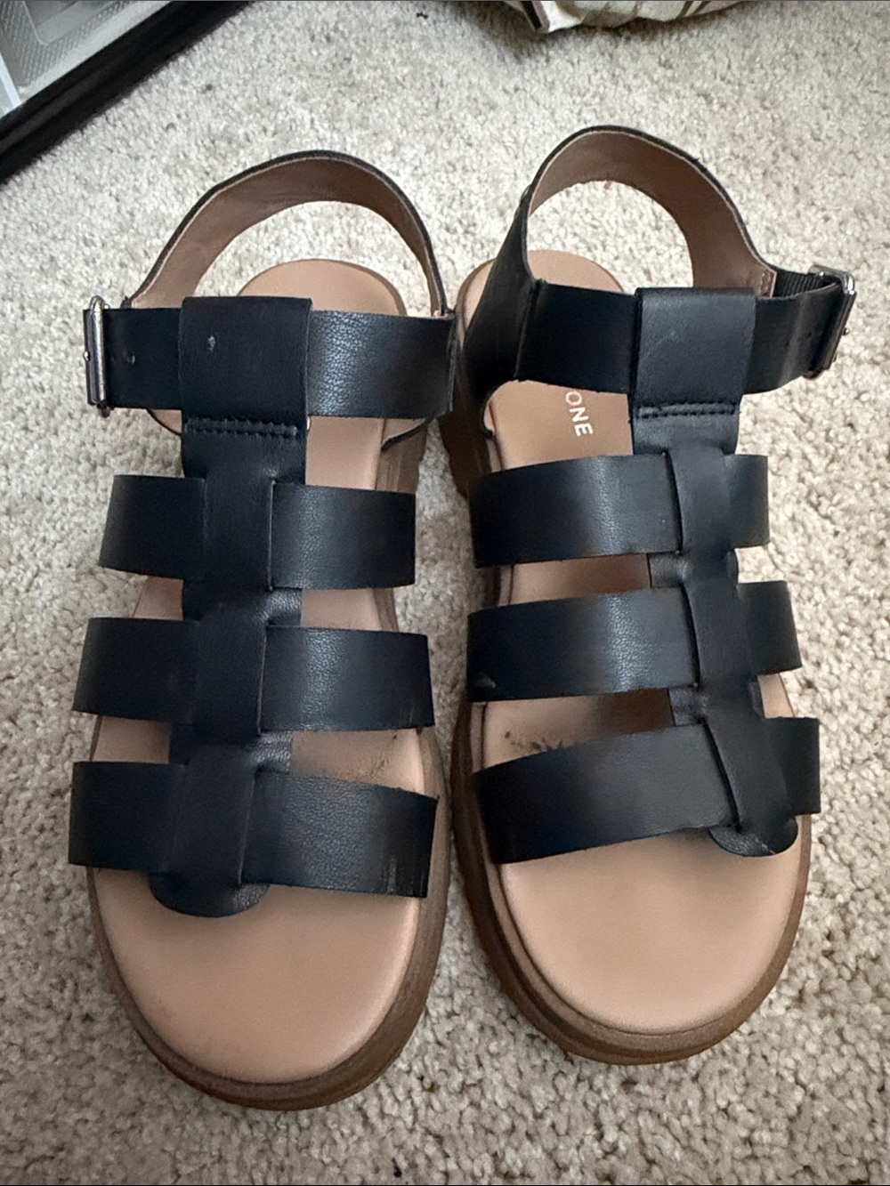 Sun + Stone Women's Black Strappy Gladiator Sandals - Comfort Footbed